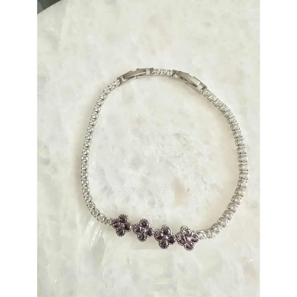 Cubic zirconia light purple 4 flower Louis flower tennis bracelet